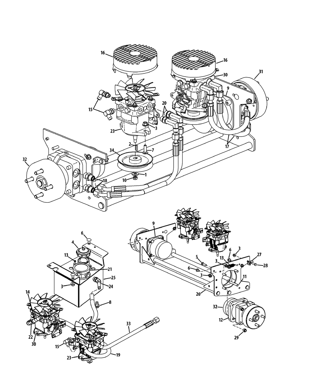 Hydro Hose And Pump Assembly Diagram and Parts List for S6031-KW 53DI8DU6050-31HP Cub Cadet Lawn Tractor